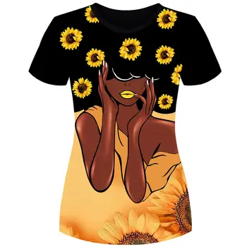 Mados Afrikos Mergina Gėlių 3D Spausdinimo Sexy marškinėliai Moterims Naujus sportinius Marškinėlius, Streetwear Negabaritinių Y2k Harajuku Viršūnes Tees Moteris Drabužiai