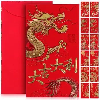 36pcs Raudonos spalvos Pakelių Kinų naujieji Metai Raudona Vokai Tradicinių Pasisekė Pinigus, Pakelių Naujųjų Metų Aukso Antspaudu Zodiako Raudona Paketas