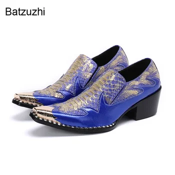 Batzuzhi Naujo Dizaino vyriški Batai Geležies Nurodė Kojų Odos Suknelė Bateliai Vyrai Blue Verslo, Pobūvių, Vestuvių Bateliai Vyrams Sapato
