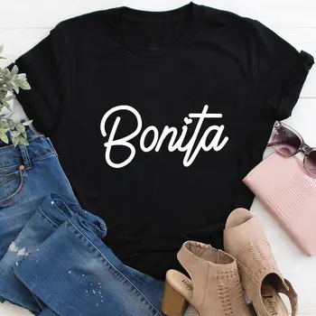 Bonita 100%Medvilnės Moterų Marškinėlius Ispanijos Marškinėliai Morena Vasaros Atsitiktinis O-Kaklo Puloveriai) Su Trumpomis Rankovėmis Viršuje Latina Dovana Chula Tee