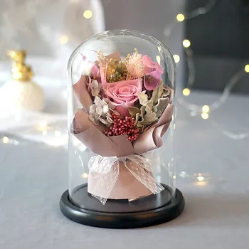 Eternal Rose Stiklo Kupolas Namo Apdailai Sausų Gėlių su Šviesos Galaxy Padengti Valentino Dienos Dovana Draugei Kalėdų