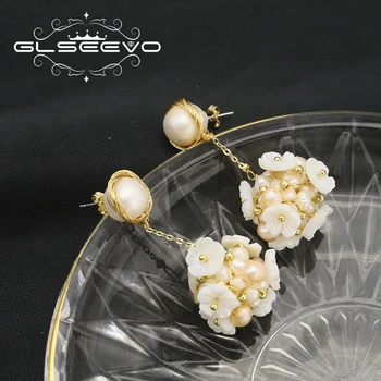 GLSEEVO Gamtos Perlas korėjos White Shell Gėlės Žiedlapis Lašas Auskarai Femme Aksesuarai Stilingas, Prabangus Dizainas Vestuvių GE1164