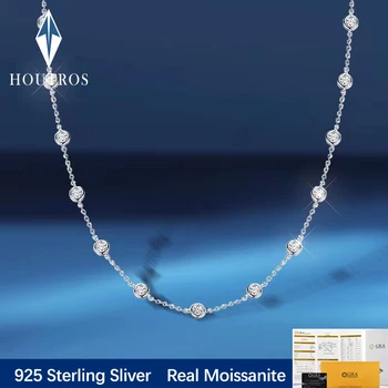 Houtros 3mm, 4mm Visos Moissanite Karoliai Moterų 925 Sterling Skiedra Apvalus Burbulas Diamond Kaklo Grandinės Chocker Fine Jewelry GRA