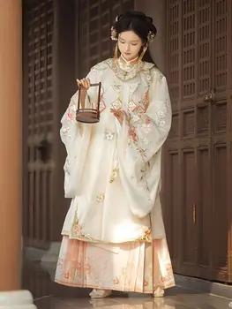 Jade Meno[Hua Tuan Su]Naujų Hanfu Moterų Ming Padarė Arklių Veido Sijonas Sunkiosios Pramonės Išsiuvinėti Debesis Pečių Stovi Kaklo Marškinėliai