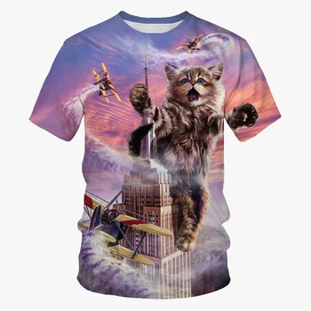 Juokingi Gyvūnų Katė vyriški T-shirt 3D Spausdinimo Raundo Kaklo Vasaros Marškinėliai Mados Atsitiktinis Negabaritinių Streetwear Trumpas rankovėmis Viršūnes