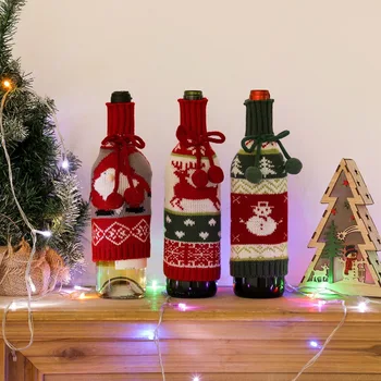 Kalėdų Dekoracijas Plaukų Kamuolys Raudono Vyno Butelis Apima Megzti Šampano Butelių, Maišelių, Namų Atmosferą, Apdaila