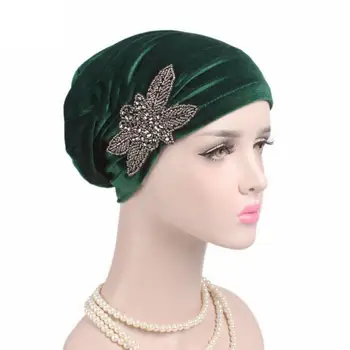 Karoliukai Gėlių Moterų Vėžio Chemo Aksomo Skrybėlę Musulmonų Kepuraitė Galvos Turbaną Wrap Bžūp