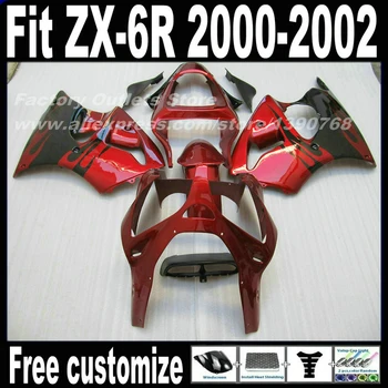 Karšto Pardavimo lauktuvės komplektas Kawasaki ZX-6R Purvasargiai 2000 2001 2002 raudona juoda kėbulo nustatyti Ninja 636 ZX-6R 00 01 02 FA95