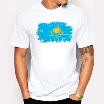 Kazachstano Gerbėjų Nudžiuginti Tshirts Vyrų Kazachstano Nacionalinės Vėliavos Tee Marškinėliai Trumpas 100% Medvilnės marškinėliai Nostalgiškas Stiliaus Viršūnes