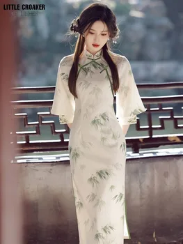 Kinijos Cheongsam Jauna Mergina Vasaros Kinų Stiliaus Paprastas Quipo Moterims, Elegantiškas Temperamentas High-end Suknelė 2023 Nauji Ilgi Qipao