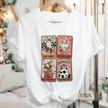 Mados Helovinas moteriški marškinėliai Moliūgų Modelis Animacinių filmų Įdomus Saldus Mielas Atsitiktinis Trumpas Rankovės Moterų Spausdinti White T-shirt.