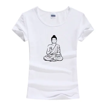 Nauja Vasaros Mados Dizaino Meditacija Buda T-marškinėliai Moterims Budizmas Viršūnes Spausdinti Slim Baltos ir Juodos spalvos Marškinėliai S-XXL