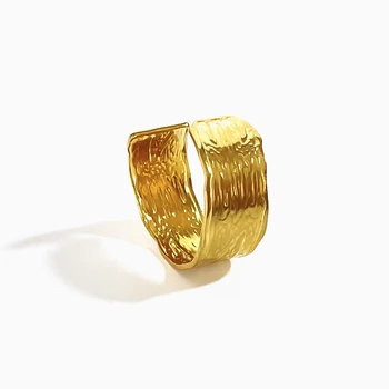 Peri'sbox Vandeniui 316L Nerūdijančio Plieno, 18K Aukso Pvd Sidabrą, Raukšlėta Tekstūros Juostos Žiedas Lady Minimalistinis Retro Žiedai, Papuošalai