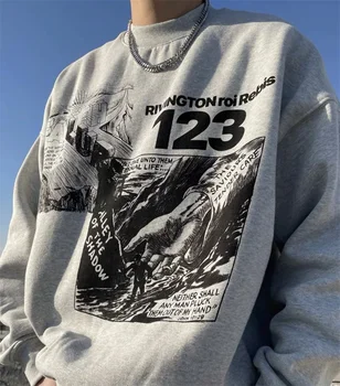 RRR123 grynos medvilnės pliušas puloveris su laišku šūkiai populiarus spausdinti high street kratinys prarasti pilkos spalvos megztinis
