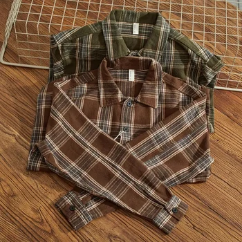 Rudenį ir žiemą sunkūs stambusis vilnos vintage mados pledas marškiniai vyriški rudenį storas medvilnės atsitiktinis kailis