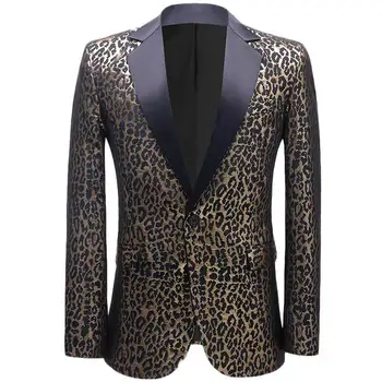 Seksualus Leopard Vyrų Kostiumas Striukė Mados Atvartas Vieną Mygtuką Prabangus Vestuvės Dress Mens Blazers 