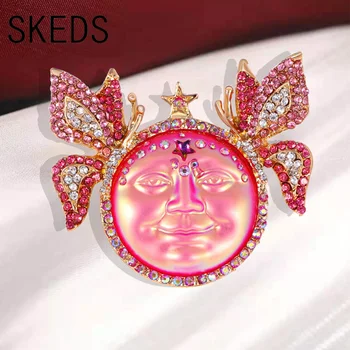SKEDS Vidurio Dizaino Akinti Sun Moon Sparnus Kristalo Emblemos Kaiščiai Moterys Vyrai Classic Vintage Baroko Šviečia Apvalūs Auskarai
