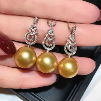 Spalvingas AAAAA 10-11mm pietų jūros Aukso TURAS perlas pakabukas auskarai nustatyti 925s.