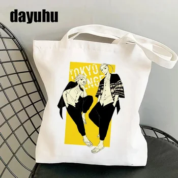 Tokijo Revengers Pirkinių Krepšys Grafinis Nešti Harajuku Shopper Bag Moterų Drobės Pečių Maišą Moterų Ulzzang Juokinga Ekologinio Didelės talpos