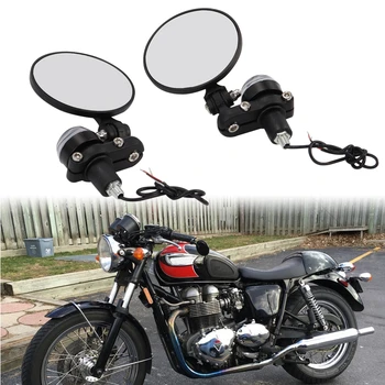 Universalūs Motociklo galinio vaizdo Veidrodėliai su Posūkio Signalai, Šviesos 22mm Turas Motociklo Pusės Veidrodėlis, Honda,Kawasaki,Suzuki