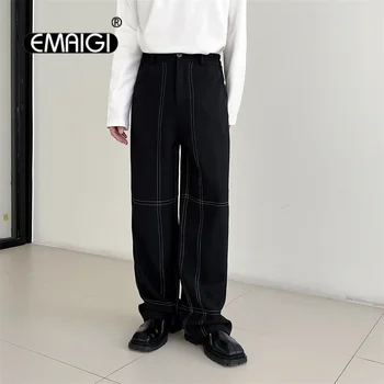 Vyrai Atvira Linija Dizainas Prarasti Atsitiktinis Streetwear Mados Kostiumas Kelnės Net Garsenybių Japonijos korėjiečių Tiesios Kelnės Kelnės Žmogui