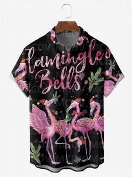 Vyrų, Moterų Kalėdų Flamingle Varpai Meno Modelio Atsitiktinis Spausdinti Marškinėliai Kalėdų Havajų Marškinėliai